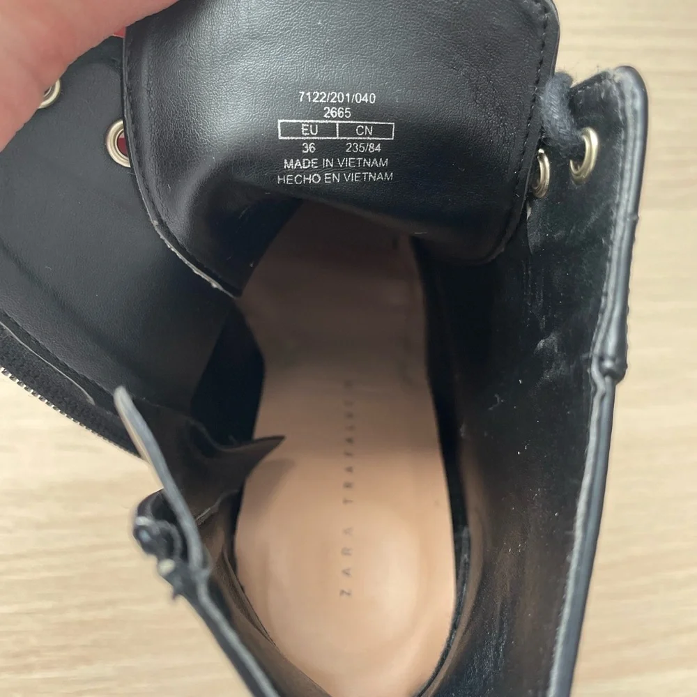 Zara Trafaluc Black Patent High heel Combat Boots - Picture 7 of 9